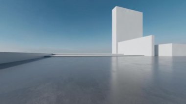 Boş beton duvar ve zemin ile modern mimarinin 3D görüntüsü, araba sunumu arka planı.