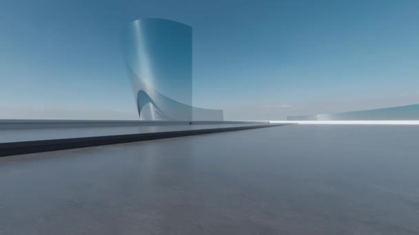 Renderizado Arquitectura Vidrio Futurista Abstracta Con Piso Hormigón Vacío — Vídeos de Stock
