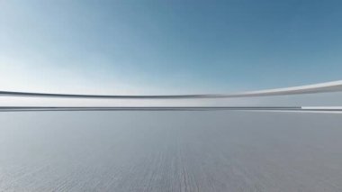 Soyut dalgalı fütüristik mimarinin beton zeminli 3D görüntüsü.