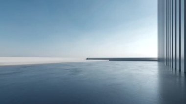 Üç boyutlu soyut fütüristik mimari ve boş beton zemin. Araba sunumu için sahne.