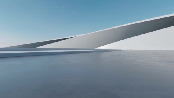 コンクリートフロアの抽象的な波状未来建築の3Dレンダリング — ストック動画