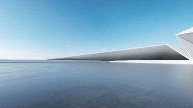 Üç boyutlu soyut fütüristik mimari ve boş beton zemin. Araba sunumu için sahne.