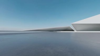 Üç boyutlu soyut fütüristik mimari ve boş beton zemin. Araba sunumu için sahne.
