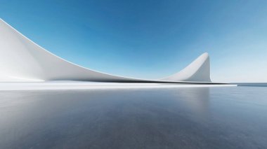 Üç boyutlu soyut fütüristik mimari ve boş beton zemin. Araba sunumu için sahne.