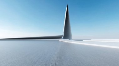 Üç boyutlu soyut fütüristik mimari ve boş beton zemin. Araba sunumu için sahne.