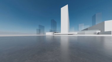 Üç boyutlu soyut fütüristik mimari ve boş beton zemin. Araba sunumu için sahne.