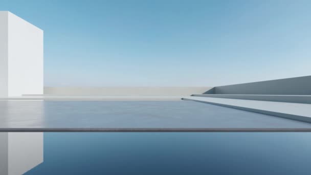 Abstract Moderne Architectuur Met Lege Betonnen Vloer Blauw Zwembad Futuristisch — Stockvideo