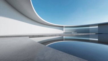 3d render of abstract futuristic architecture with concrete floor.