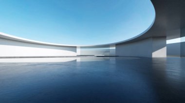 3d render of abstract futuristic architecture with concrete floor.