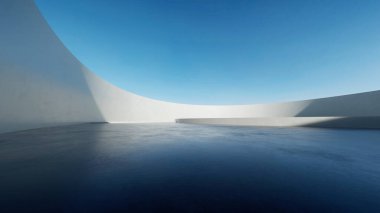 3d render of abstract futuristic architecture with concrete floor.
