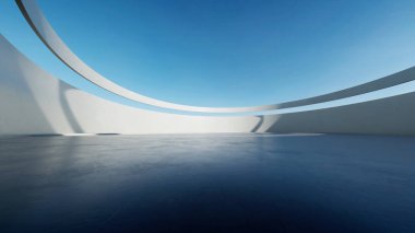 3d render of abstract futuristic architecture with concrete floor.