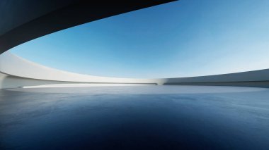 3d render of abstract futuristic architecture with concrete floor.