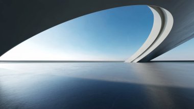 3d render of abstract futuristic architecture with concrete floor.