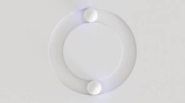 Beyaz geometri arka planı, yuvarlak top dinamiği, üç boyutlu canlandırma animasyonu