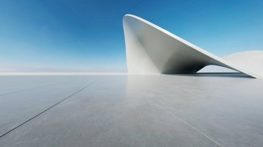 3d render of abstract futuristic architecture with concrete floor.