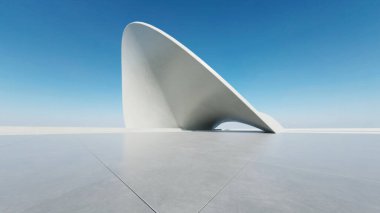 3d render of abstract futuristic architecture with concrete floor.