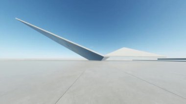 Boş beton zemin ve araba sunumu arka planına sahip soyut modern mimarinin 3D görüntüsü.