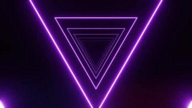 Karanlık bilim kurgu üçgen tüneli, geometrik formdaki fütürist neon ışığı. Döngü canlandırması.