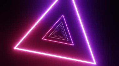 Karanlık bilim kurgu üçgen tüneli, geometrik formdaki fütürist neon ışığı. Döngü canlandırması.