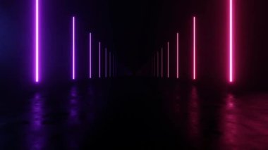 Karanlık bilim kurgu tüneli, fütüristik neon ışık koridoru. Döngü canlandırması.