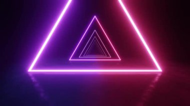 Karanlık bilim kurgu üçgen tüneli, geometrik formdaki fütürist neon ışığı. Döngü canlandırması.