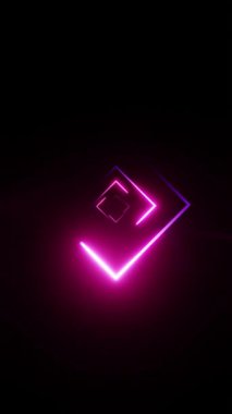 Karanlık bilim kurgunun dönen kare tüneli geometrik formdaki fütürist neon ışığı. Döngü canlandırması.
