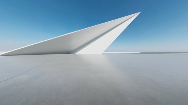 Boş beton zemin ve araba sunumu arka planına sahip soyut modern mimarinin 3D görüntüsü.