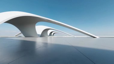 Boş beton zeminli 3d soyut eğri yapısı fütüristik mimarisi