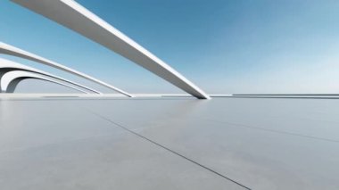 Boş beton zeminli 3d soyut eğri yapısı fütüristik mimarisi