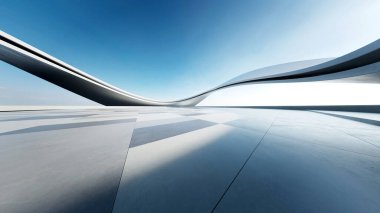 Boş beton zeminli 3d soyut eğri yapısı fütüristik mimarisi