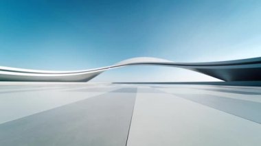 Boş beton zeminli 3d soyut eğri yapısı fütüristik mimarisi