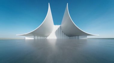 Boş beton zeminli 3d soyut eğri yapısı fütüristik mimarisi