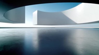 Boş beton zeminli 3d soyut eğri yapısı fütüristik mimarisi