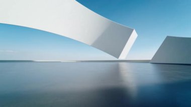 Boş beton zeminli 3d soyut eğri yapısı fütüristik mimarisi