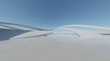 Boş beton zeminli 3d soyut eğri yapısı fütüristik mimarisi