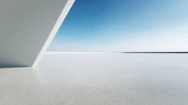 Boş beton zeminli 3d soyut eğri yapısı fütüristik mimarisi