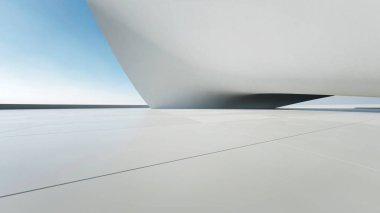 Boş beton zeminli 3d soyut eğri yapısı fütüristik mimarisi