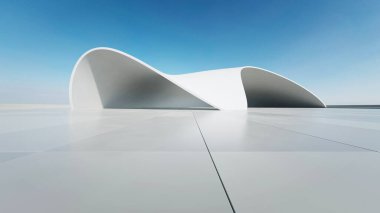 Boş beton zeminli 3d soyut eğri yapısı fütüristik mimarisi