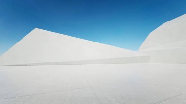 3D soyut modern beton mimari boş beton zemin, minimal dış görünüş, araba sunumu arka planı