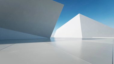 3D soyut modern beton mimari boş beton zemin, minimal dış görünüş, araba sunumu arka planı