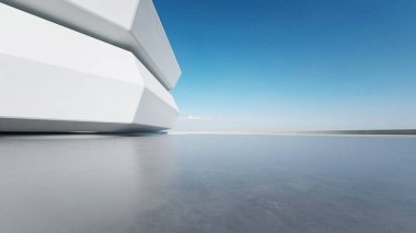 3D soyut modern beton mimari boş beton zemin, minimal dış görünüş, araba sunumu arka planı