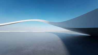 Boş beton zeminli 3d soyut eğri yapısı fütüristik mimarisi