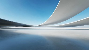 Boş beton zeminli 3d soyut eğri yapısı fütüristik mimarisi
