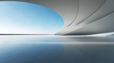 Boş beton zeminli 3d soyut eğri yapısı fütüristik mimarisi