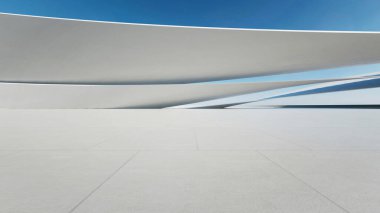 Boş beton zeminli 3d soyut eğri yapısı fütüristik mimarisi