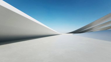 Boş beton zeminli 3d soyut eğri yapısı fütüristik mimarisi