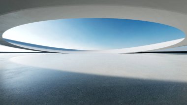 Boş beton zeminli 3d soyut eğri yapısı fütüristik mimarisi