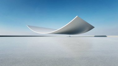 Boş beton zeminli 3d soyut eğri yapısı fütüristik mimarisi