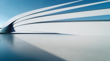 Boş beton zeminli 3d soyut eğri yapısı fütüristik mimarisi