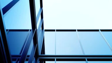 Camdan pencereli gökdelen şirket binası, modern mimarinin 3 boyutlu görüntüsü.